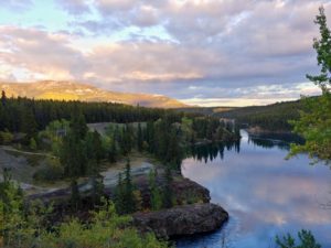 miles canyon, yukon river, sunset